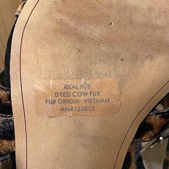 Sam Edelman Block Heels Strappy Sandals 8.5 Gladiator Dyed Cow Fur Leopard Print - Picture 10 of 11